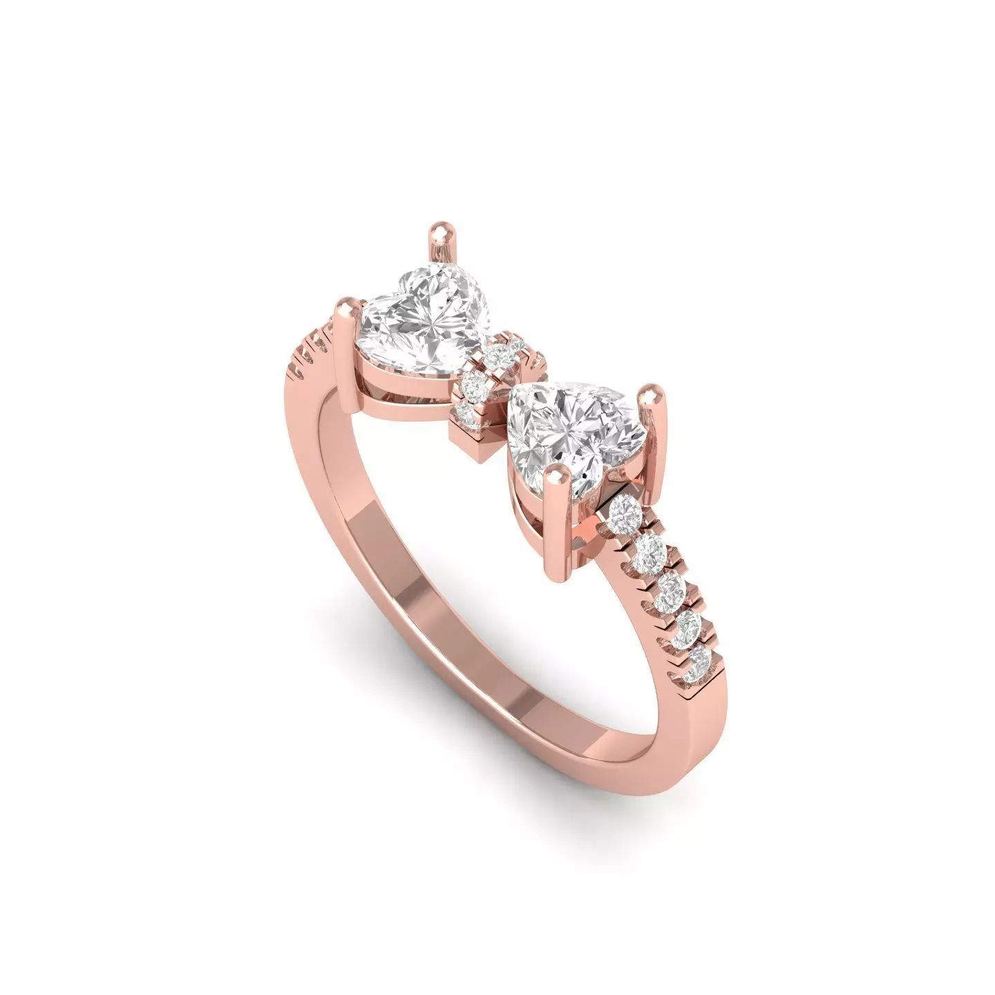 2 Stone Heart Ring  3D print model_0