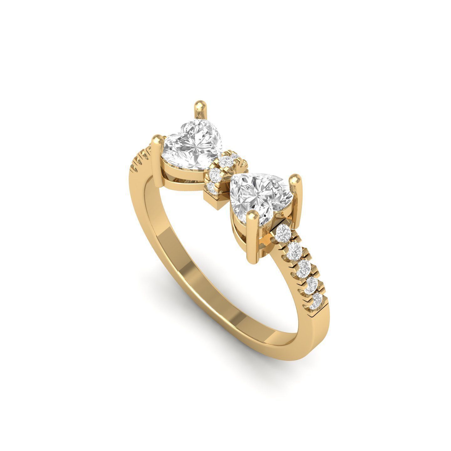 2 Stone Heart Ring  3D print model_2