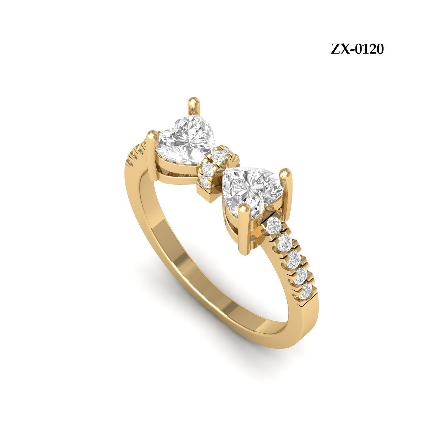 2 Stone Heart Ring  3D print model_12