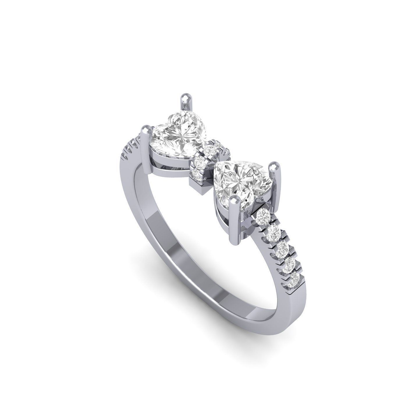 2 Stone Heart Ring  3D print model_1