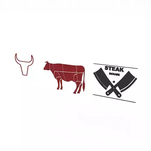 3D butcher and steakhouse signs Low-poly 3D model