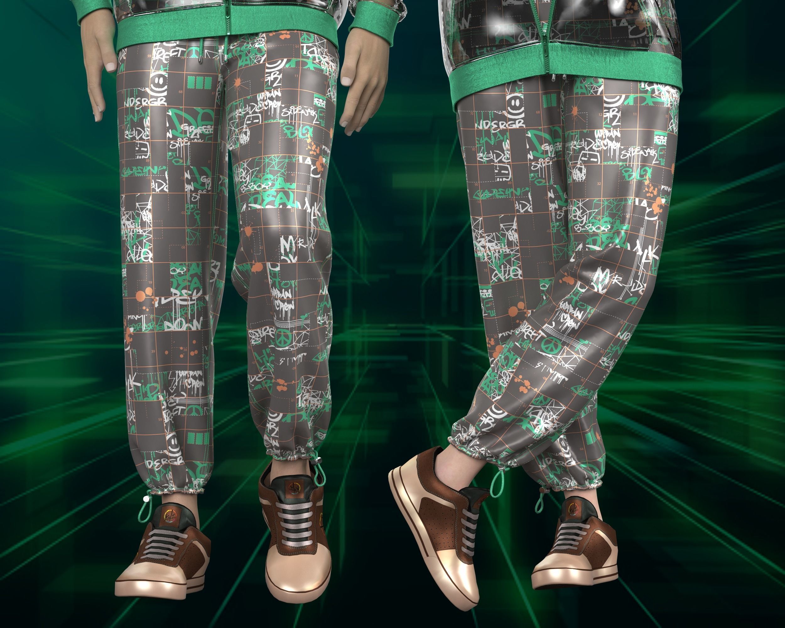 Unisex hoodie with transparency in graffiti Print 3D model_5