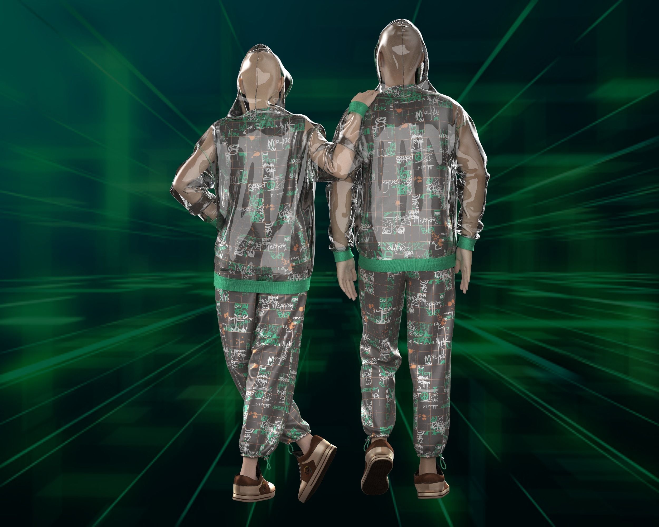 Unisex hoodie with transparency in graffiti Print 3D model_2