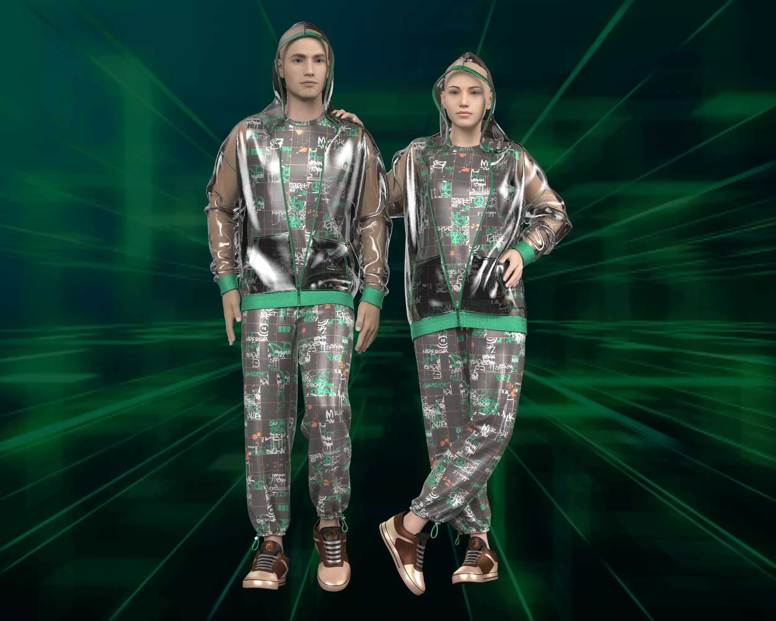 Unisex hoodie with transparency in graffiti Print 3D model_0