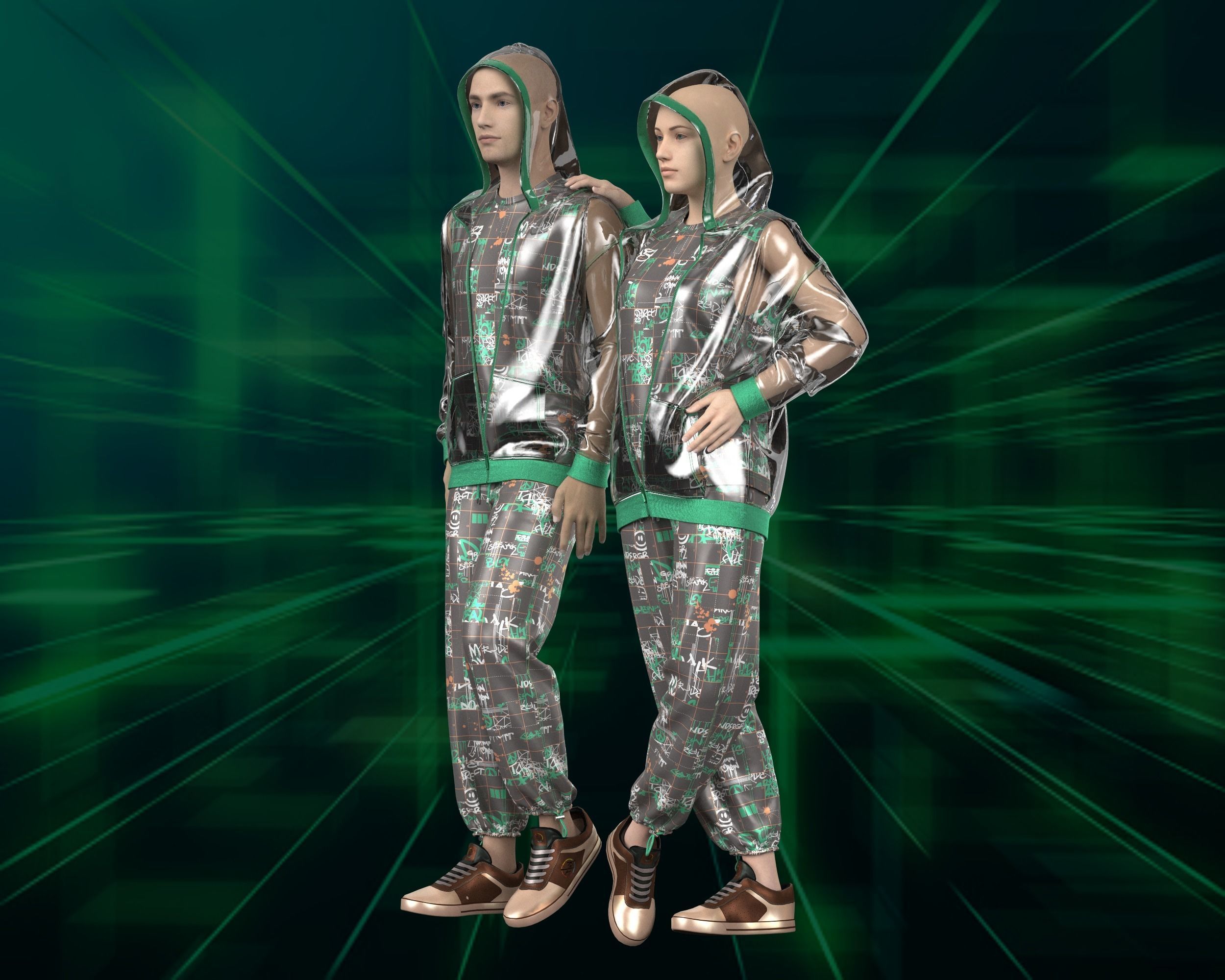 Unisex hoodie with transparency in graffiti Print 3D model_1