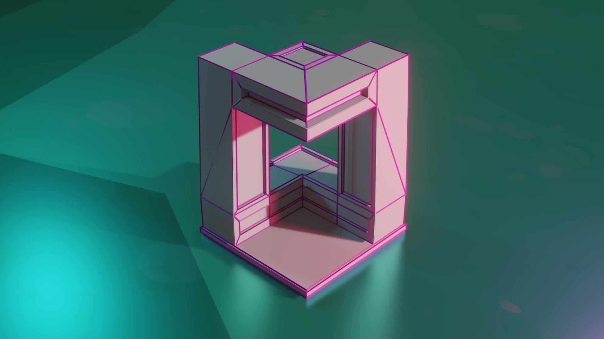 Modular Stylized Cyberpunk Building 1 Low-poly 3D model_3