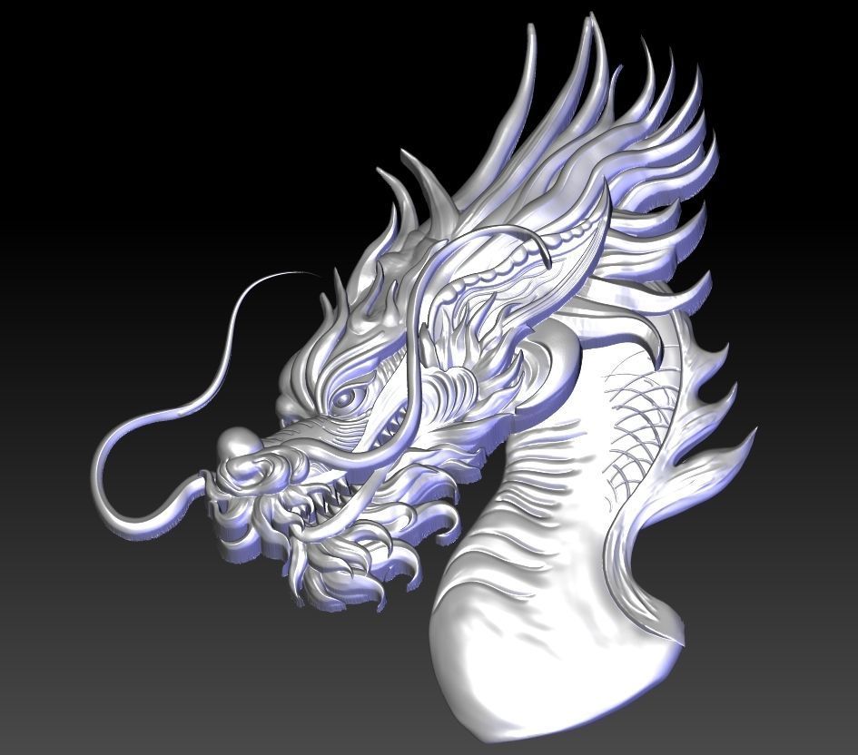 Chinese Dragon Head relief  3D print model_2