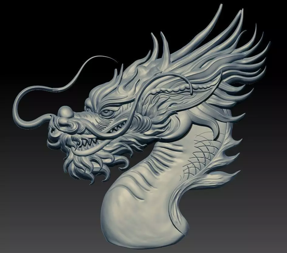 Chinese Dragon Head relief  3D print model_0