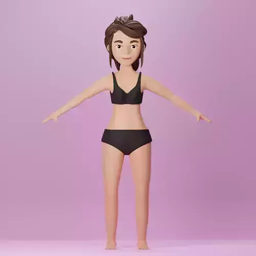 3D cartoon woman with idle animation Low-poly 3D model