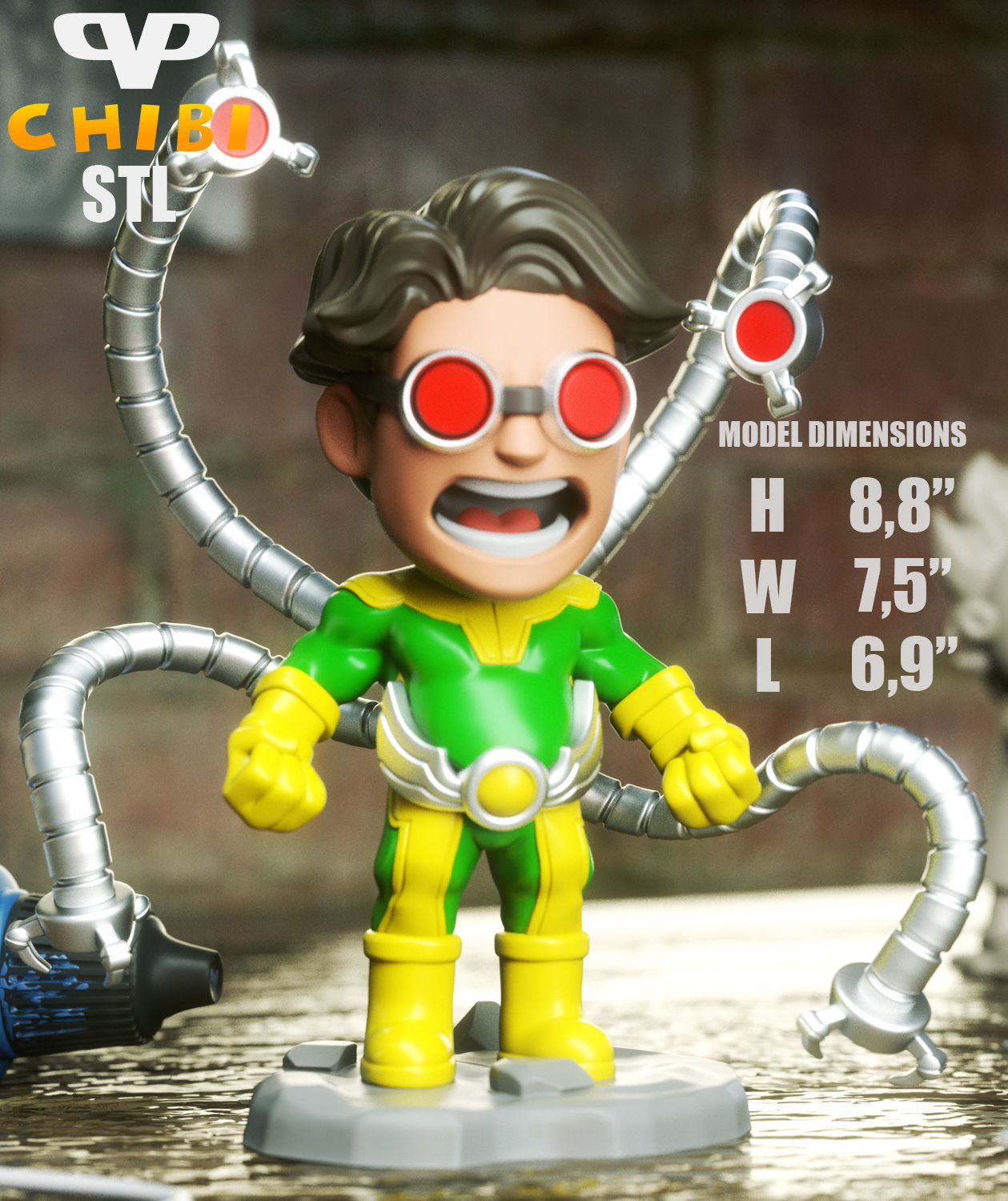 Doctor Octopus Chibi STL for 3D Printing ChibiSTL 3DXM 3D print model_2