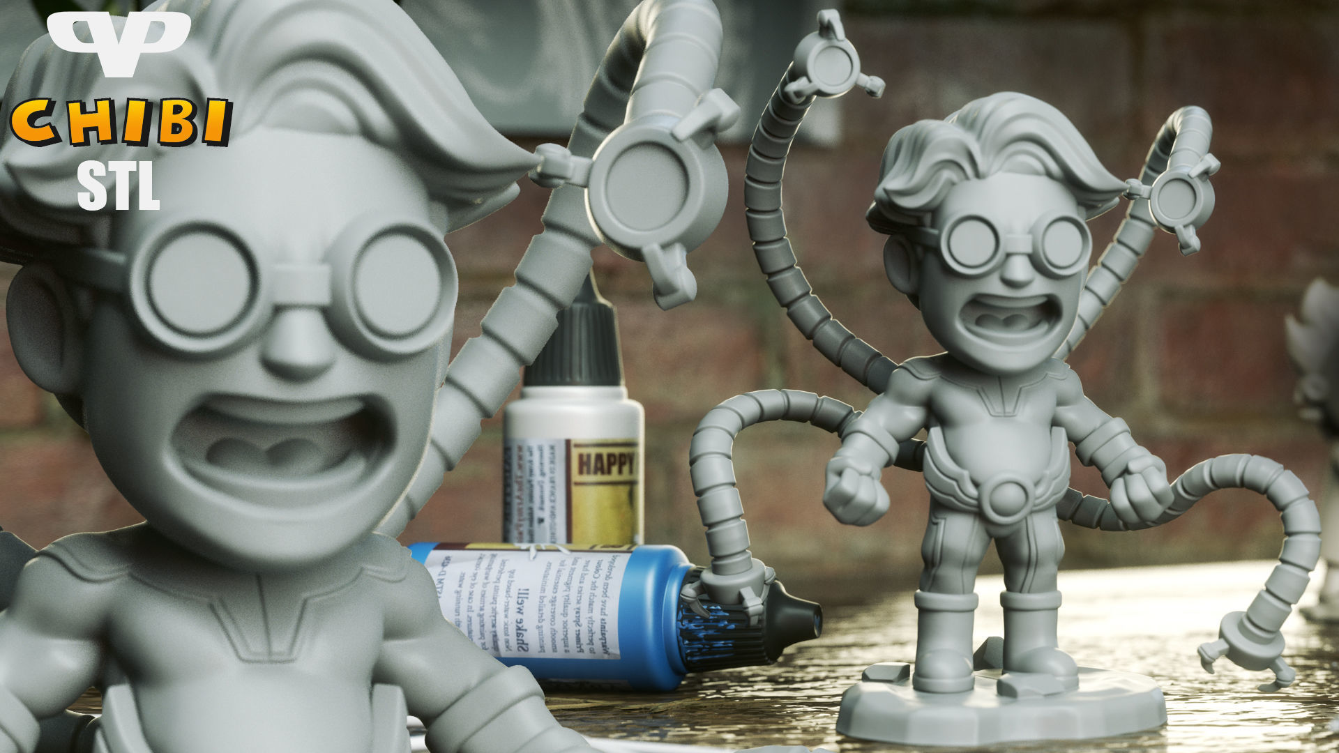 Doctor Octopus Chibi STL for 3D Printing ChibiSTL 3DXM 3D print model_3