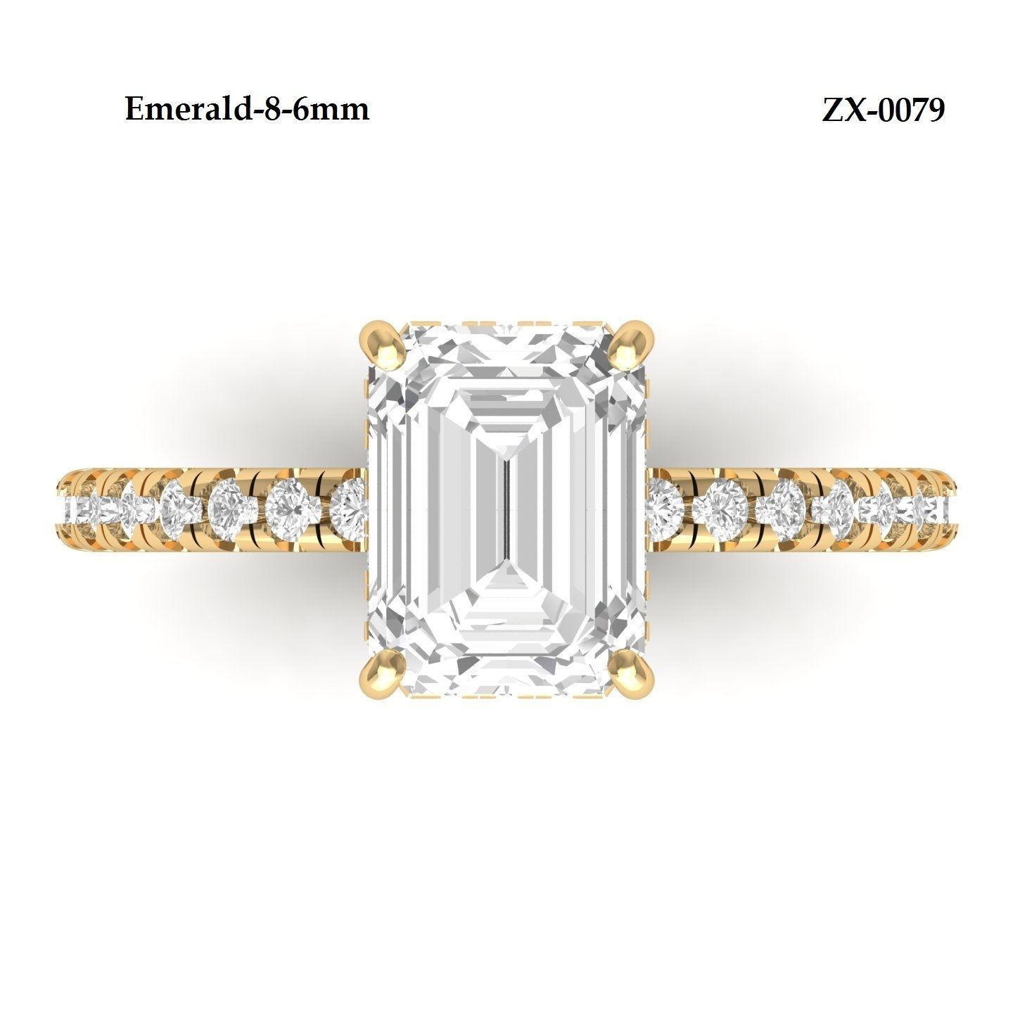 Wedding-Ring emerald cut diamond engagement ring  3D print model_6
