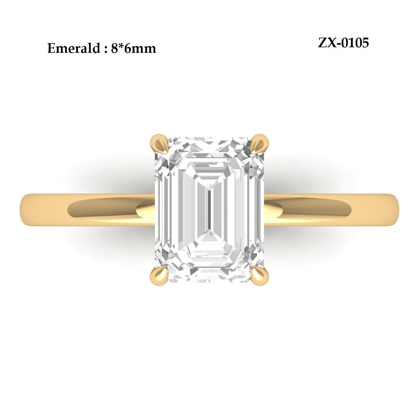 Emerald Solitaire Ring 3D print model_6