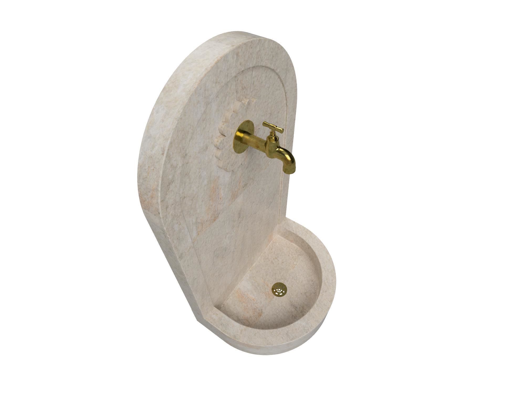 Fountain marble with brass faucet 3D model_2