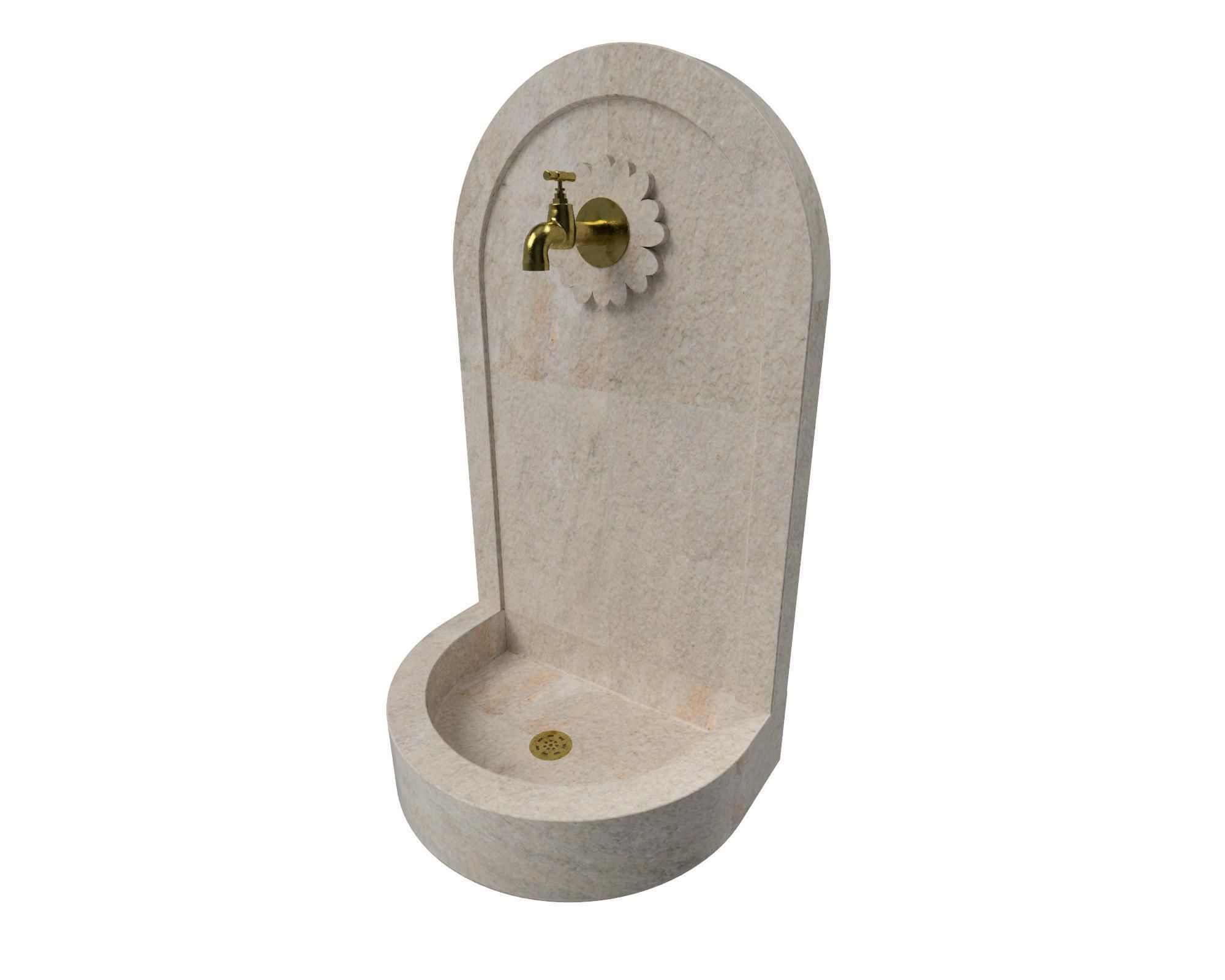 Fountain marble with brass faucet 3D model_1