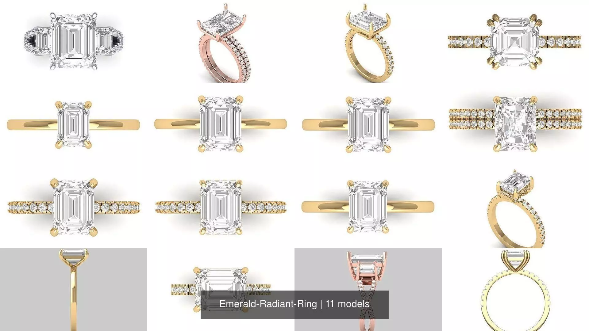 Emerald Radiant Ring 3D Model Collection_0