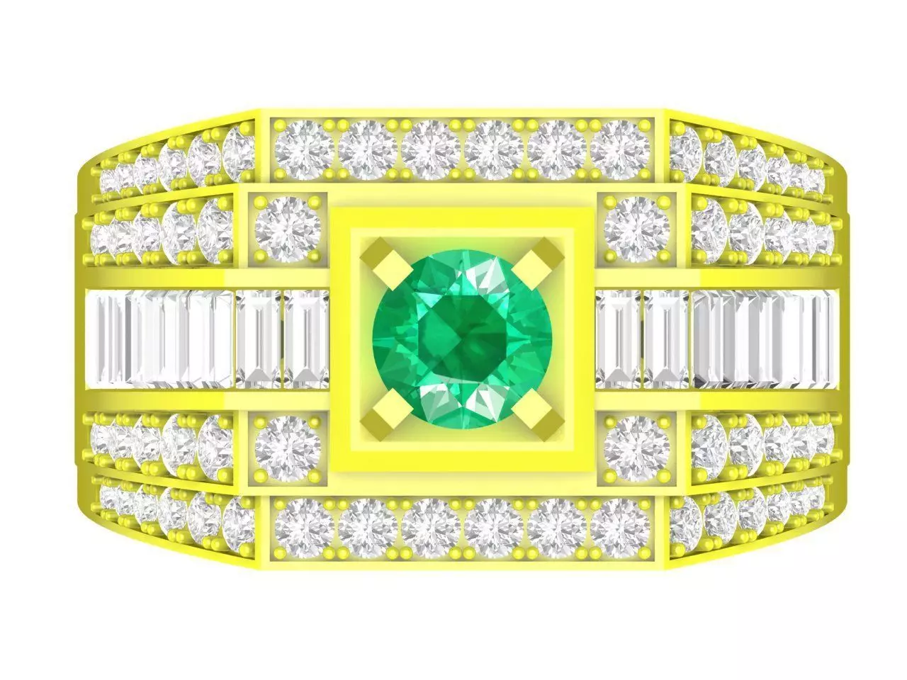 Emerald Center Ring with Baguette Diamond Design 4462 3D print model