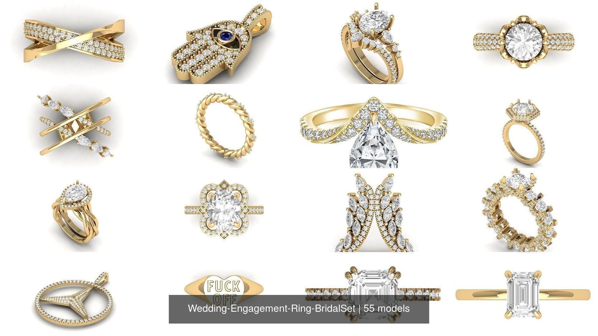 Wedding Engagement Ring BridalSet 3D Model Collection_3