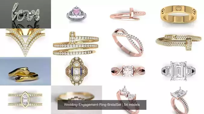 Wedding Engagement Ring BridalSet 3D Model Collection