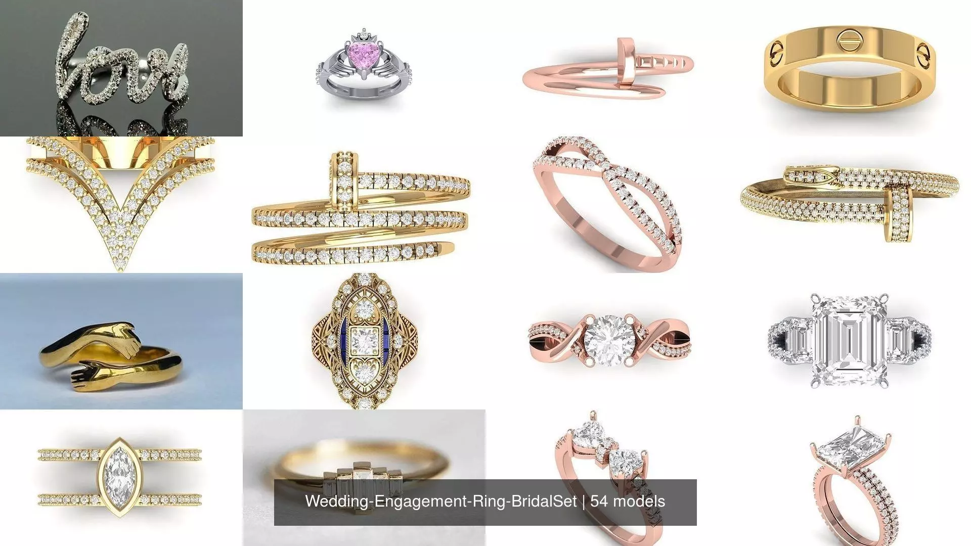 Wedding Engagement Ring BridalSet 3D Model Collection_0