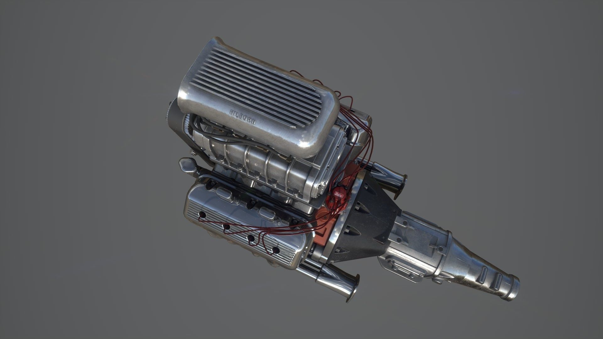 Hemi gasser V8 engine Low-poly 3D model_4