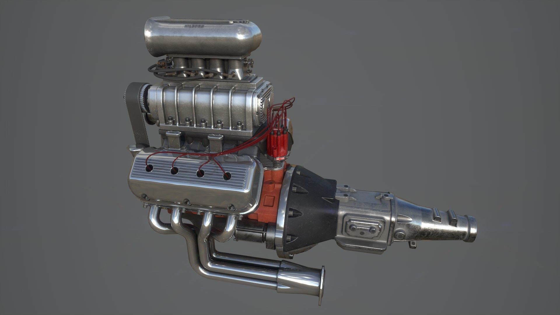 Hemi gasser V8 engine Low-poly 3D model_2