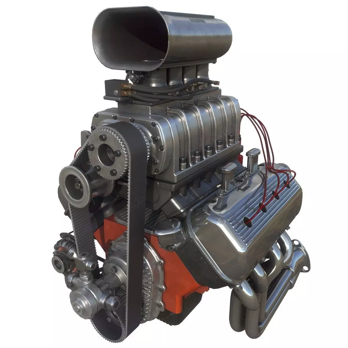 Hemi gasser V8 engine Low-poly 3D model_0