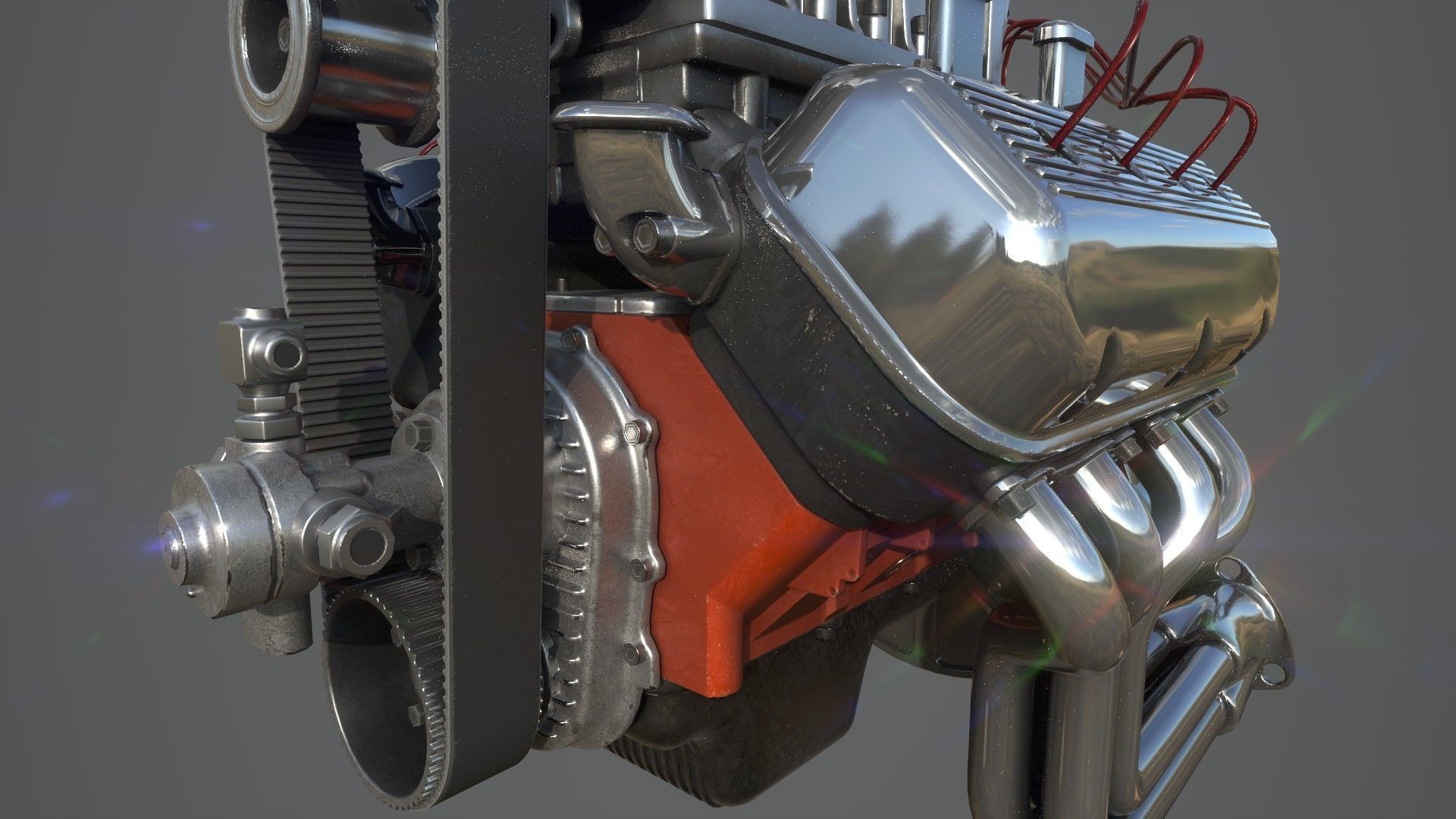 Hemi gasser V8 engine Low-poly 3D model_8
