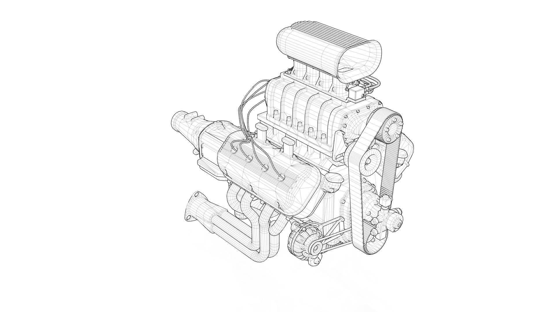Hemi gasser V8 engine Low-poly 3D model_15