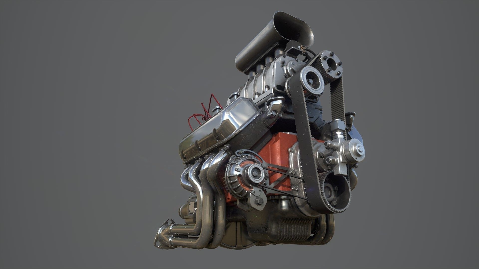 Hemi gasser V8 engine Low-poly 3D model_10