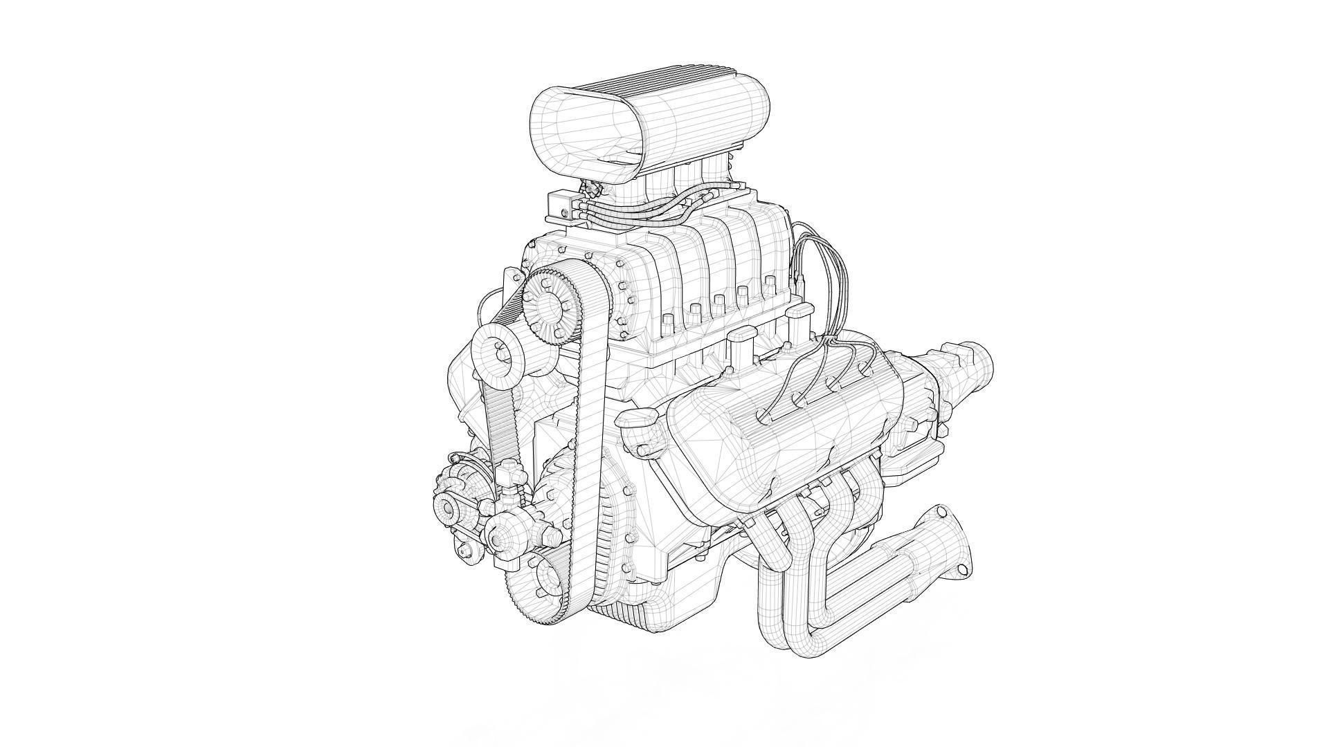 Hemi gasser V8 engine Low-poly 3D model_11