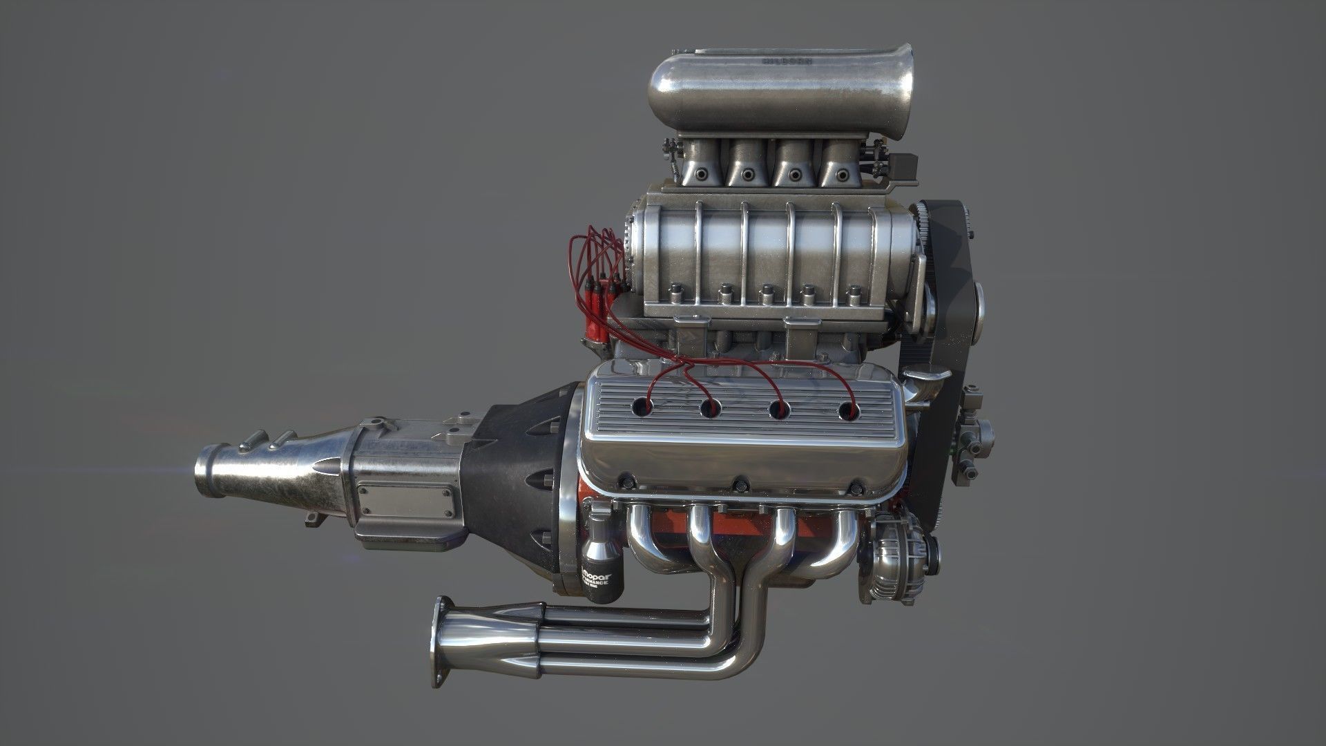 Hemi gasser V8 engine Low-poly 3D model_3