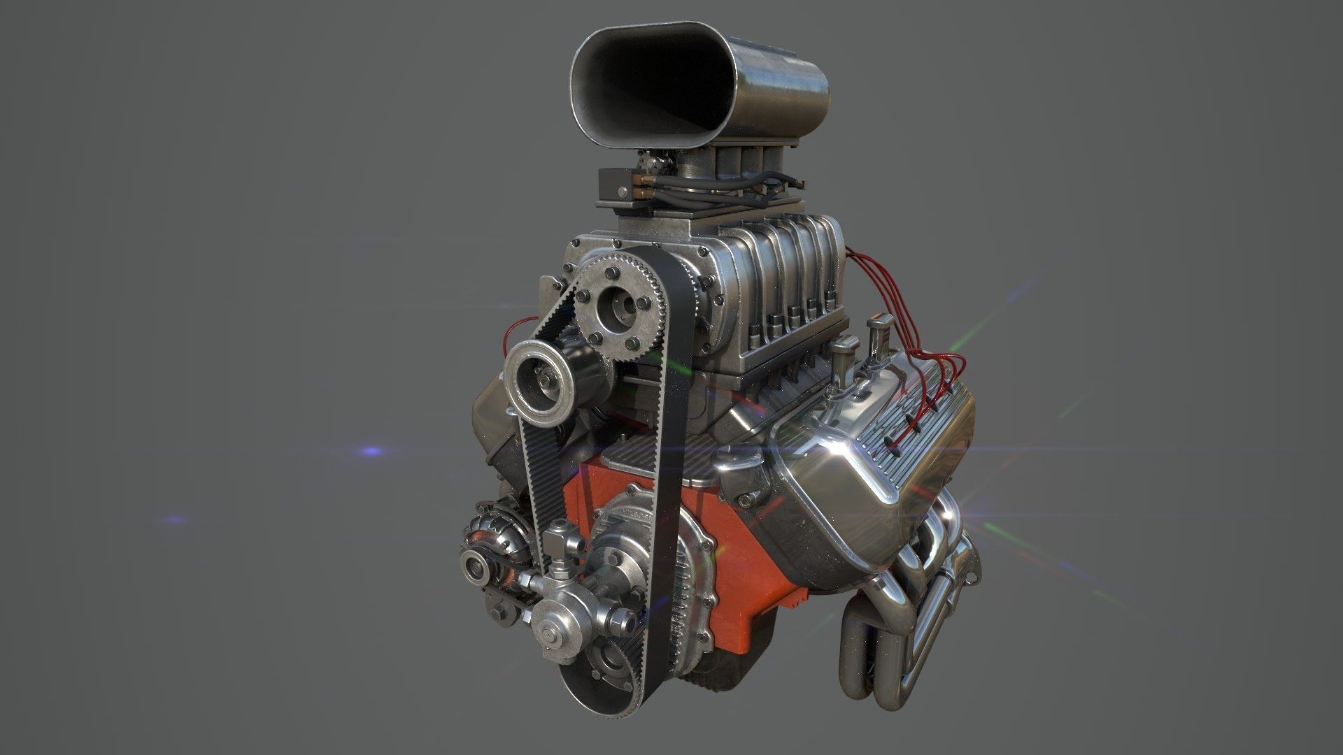 Hemi gasser V8 engine Low-poly 3D model_1