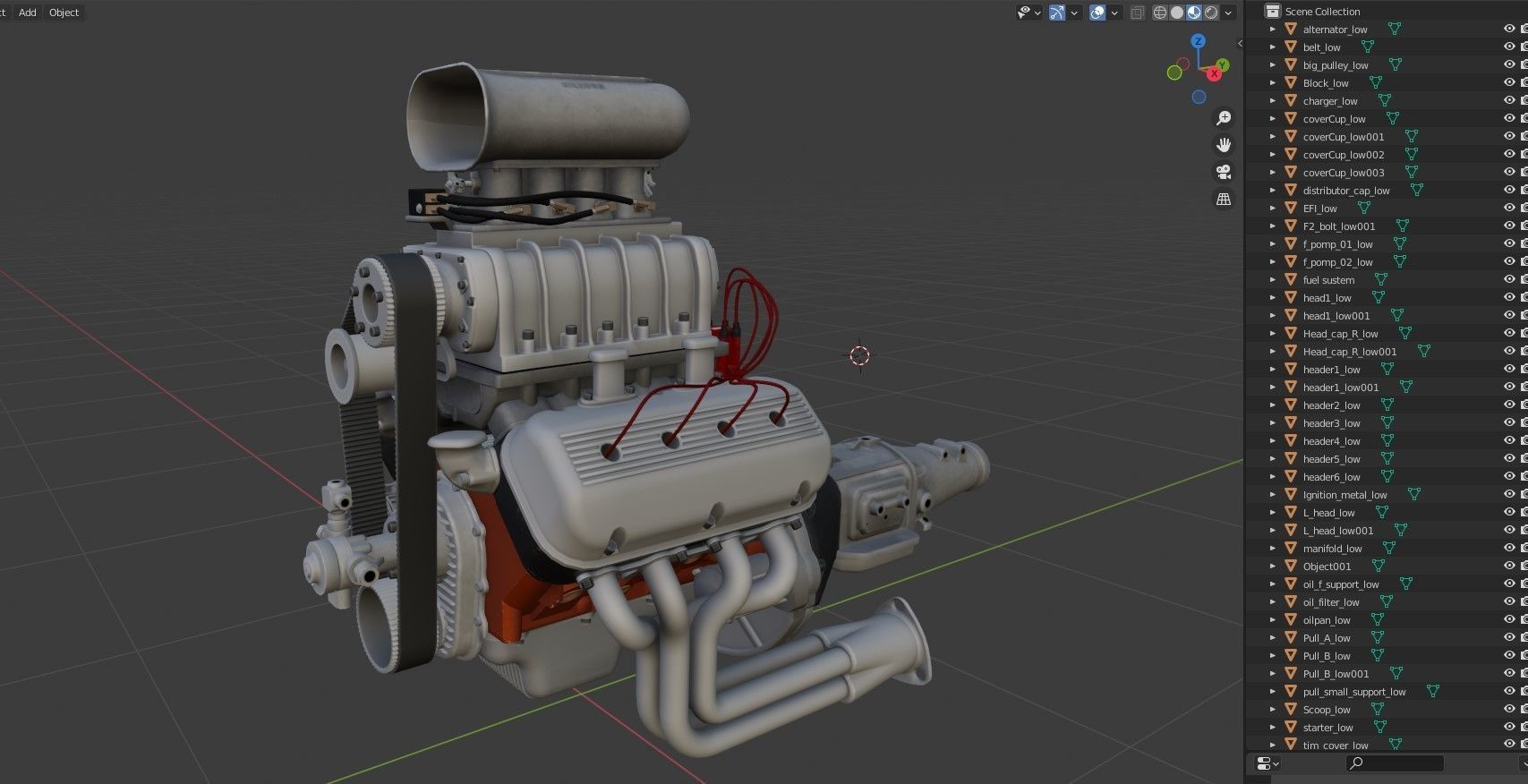 Hemi gasser V8 engine Low-poly 3D model_32