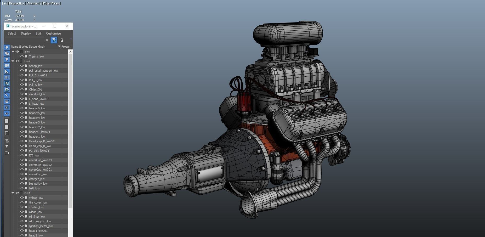 Hemi gasser V8 engine Low-poly 3D model_31