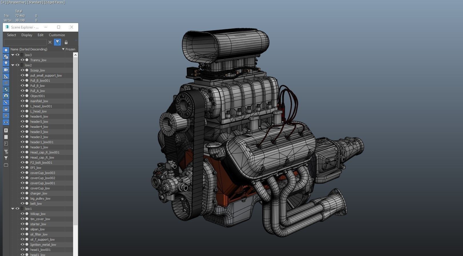 Hemi gasser V8 engine Low-poly 3D model_30