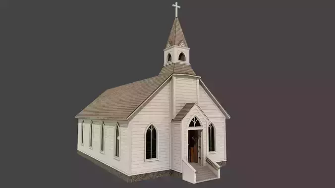 Low Poly Old Church With Interior Low-poly 3D model