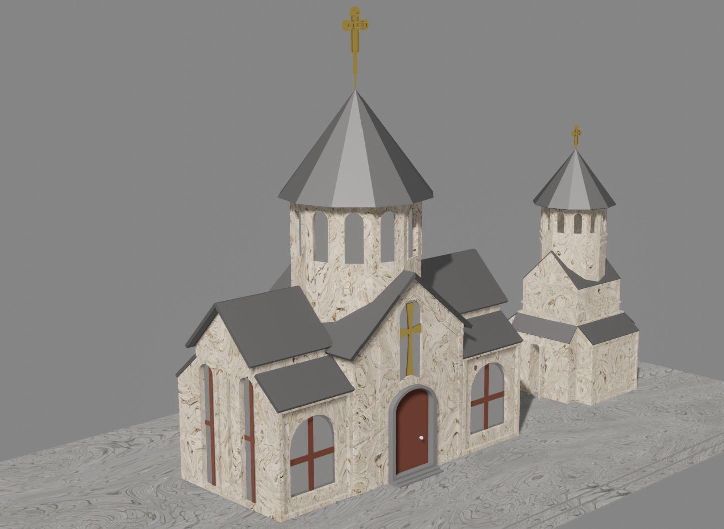 Low poly Armenian church Low-poly 3D model_2