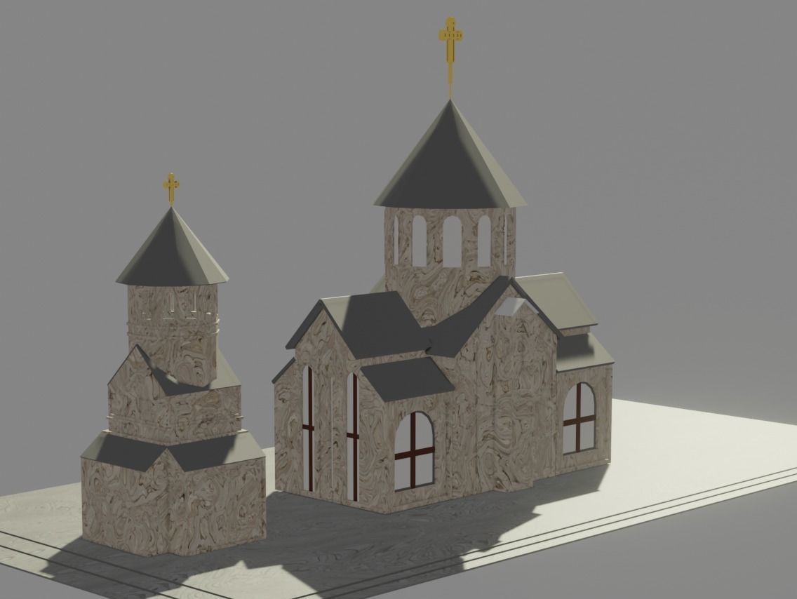 Low poly Armenian church Low-poly 3D model_4