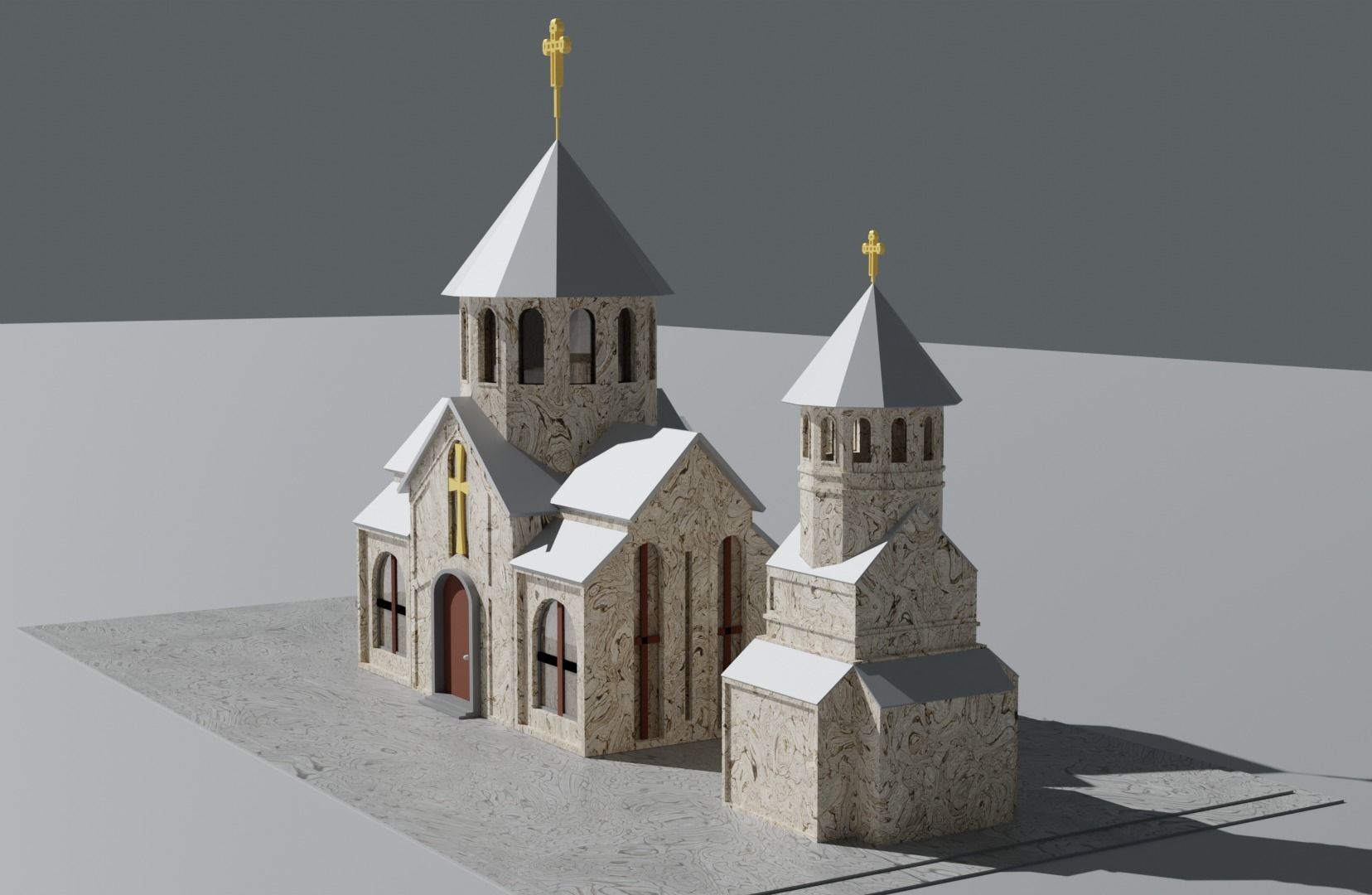 Low poly Armenian church Low-poly 3D model_1