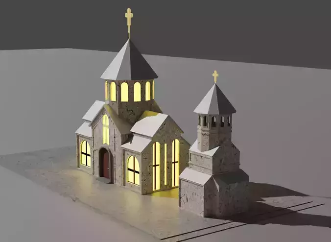 Low poly Armenian church Low-poly 3D model