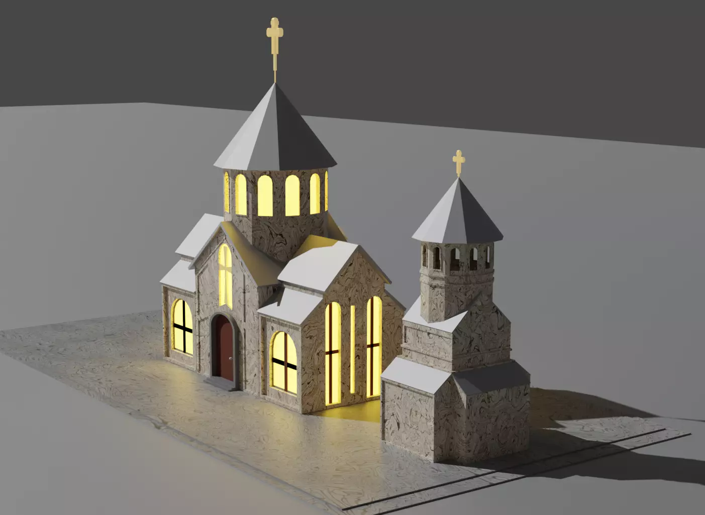 Low poly Armenian church Low-poly 3D model_0