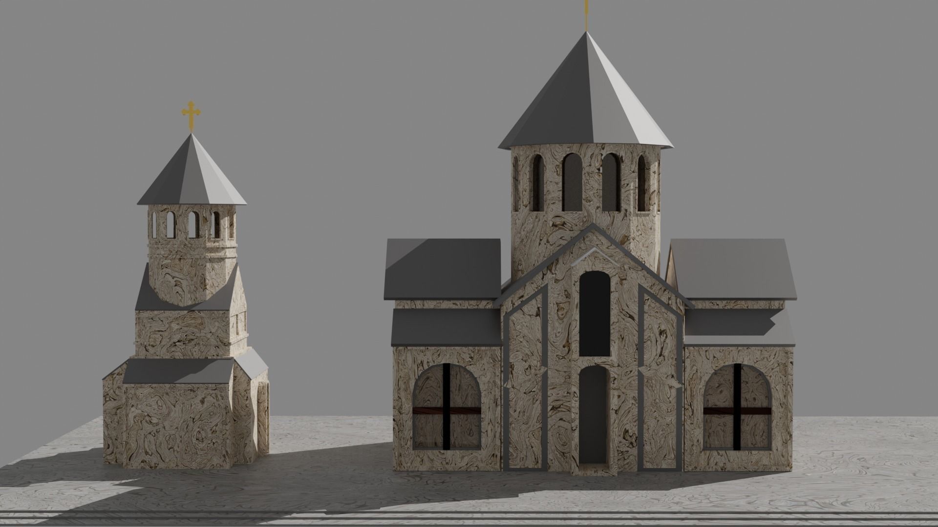 Low poly Armenian church Low-poly 3D model_3
