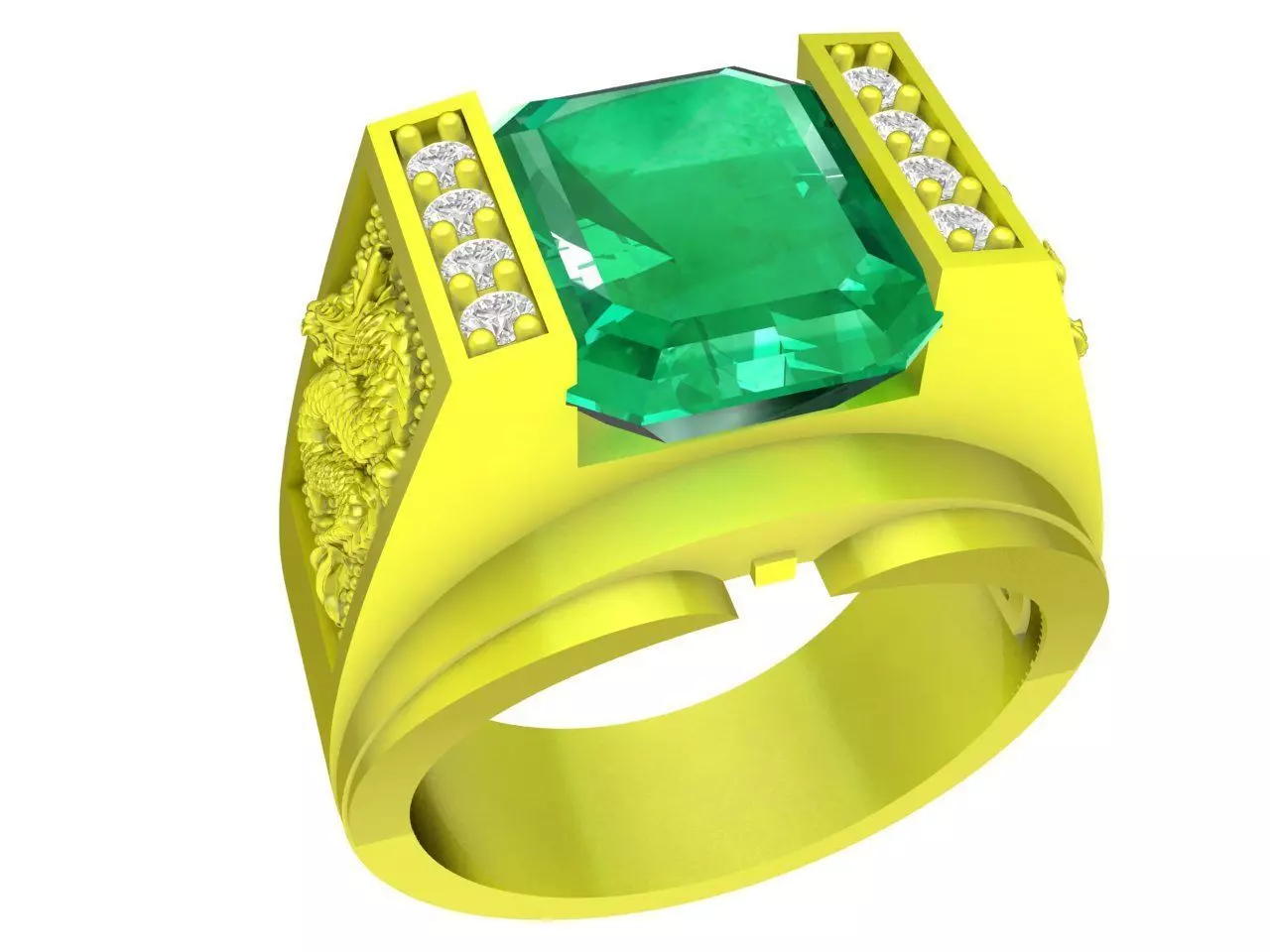 Bold Emerald Cut Gemstone Ring with Diamond Panels for Men 4464 3D print model