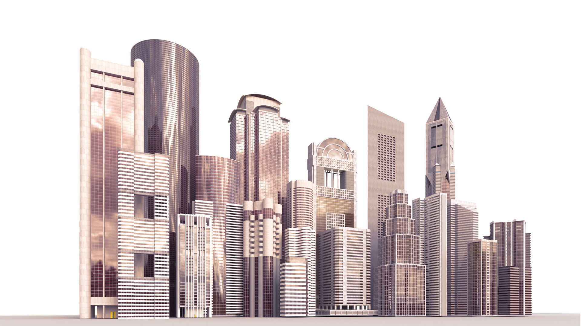A collection of one hundred high-detailed skyscrapers 3D model_3