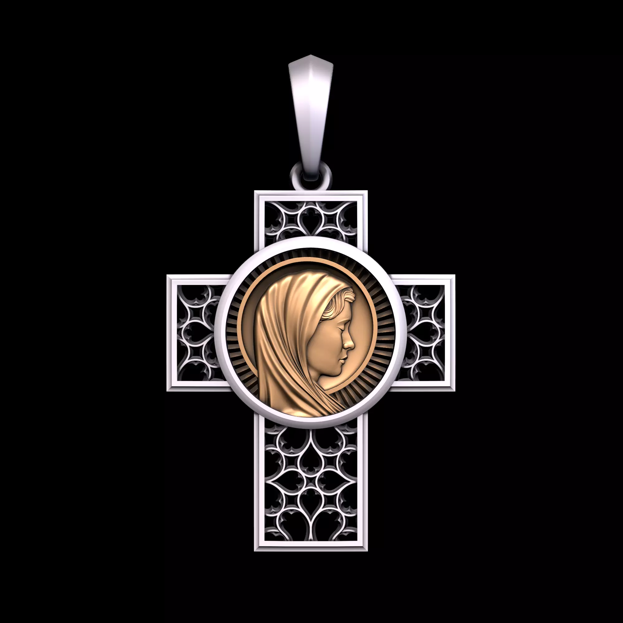 Cross with Saint Mary 3D print model_0
