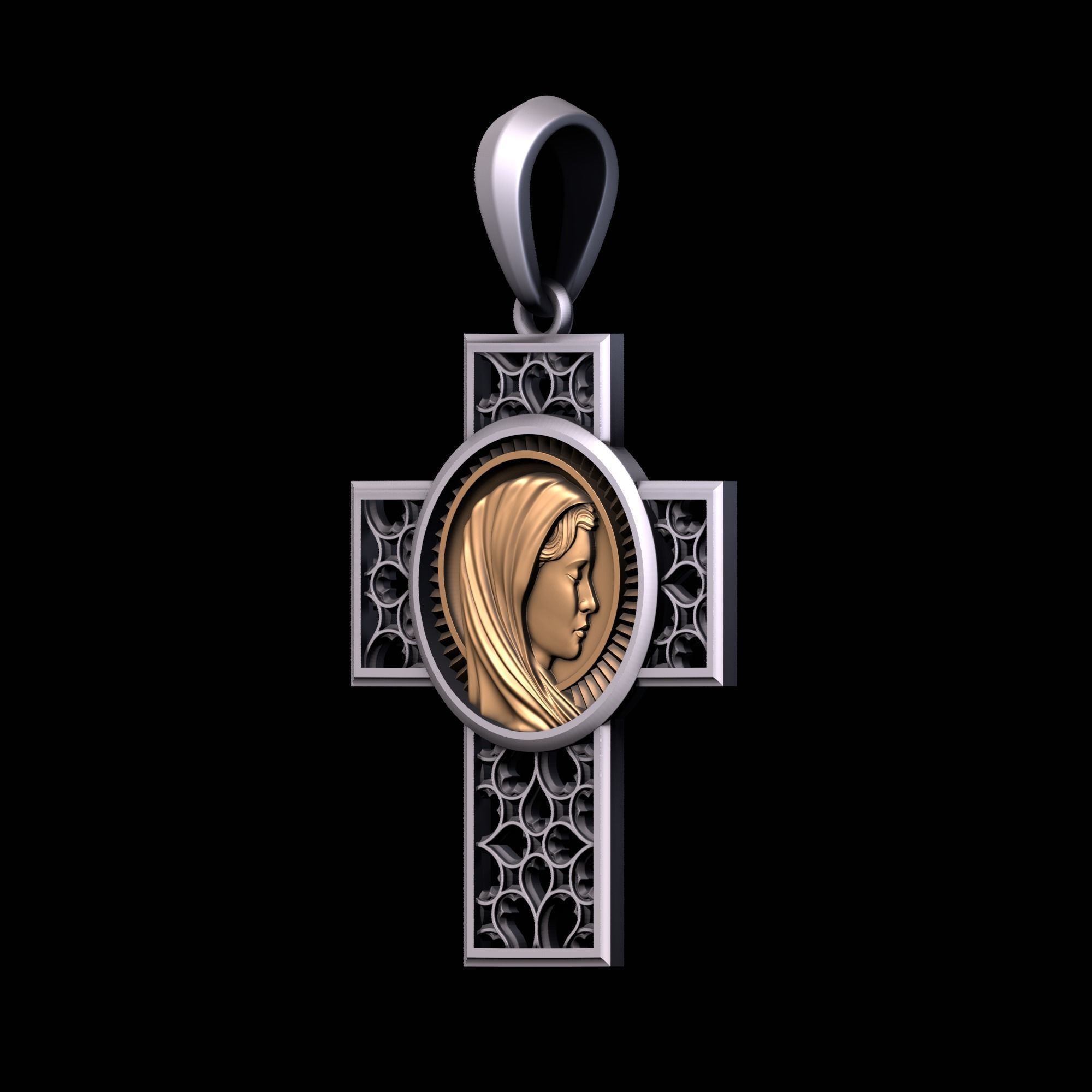 Cross with Saint Mary 3D print model_1