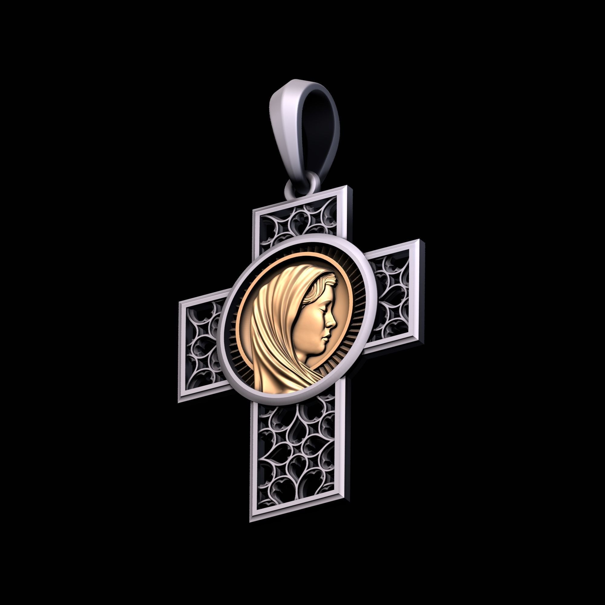 Cross with Saint Mary 3D print model_2