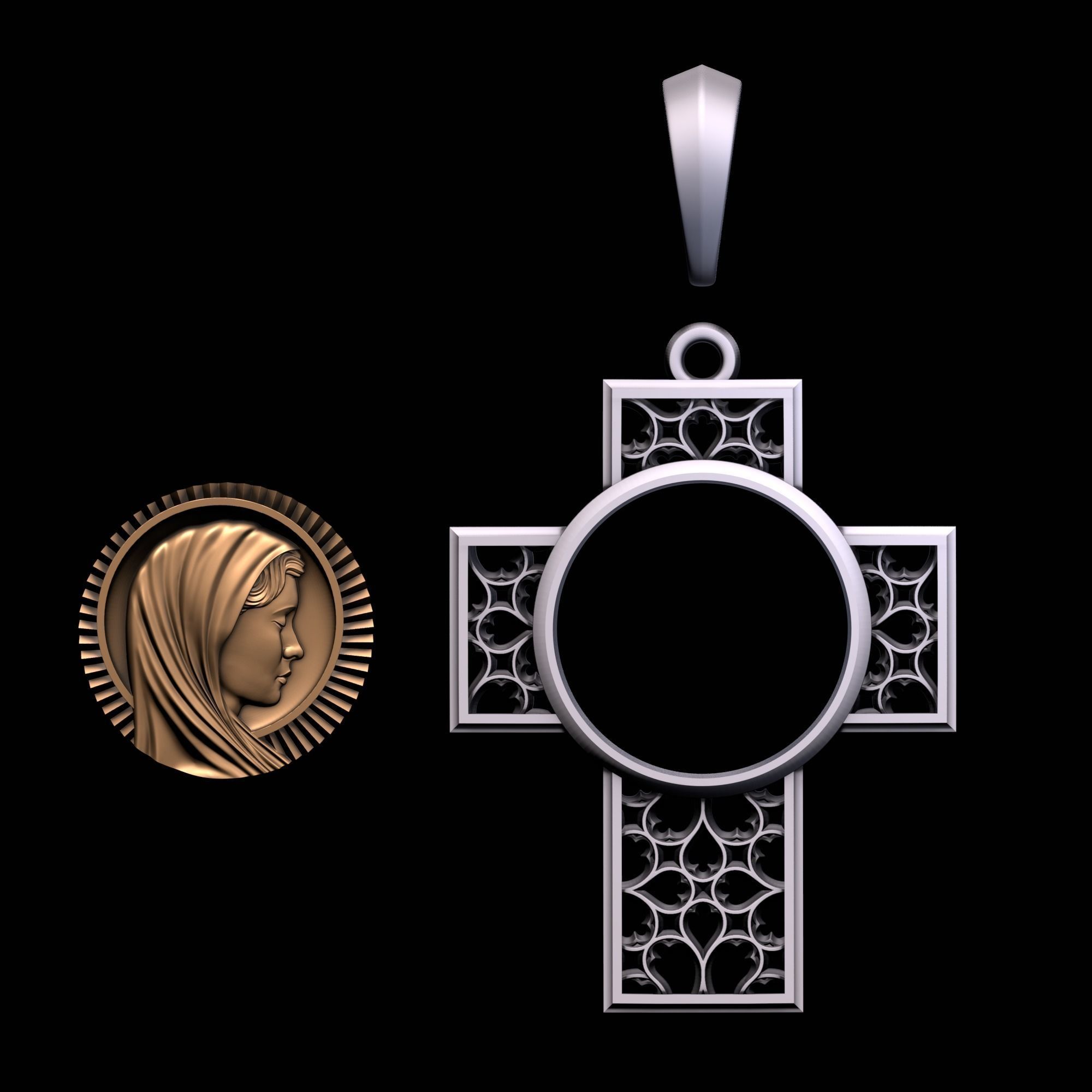 Cross with Saint Mary 3D print model_4