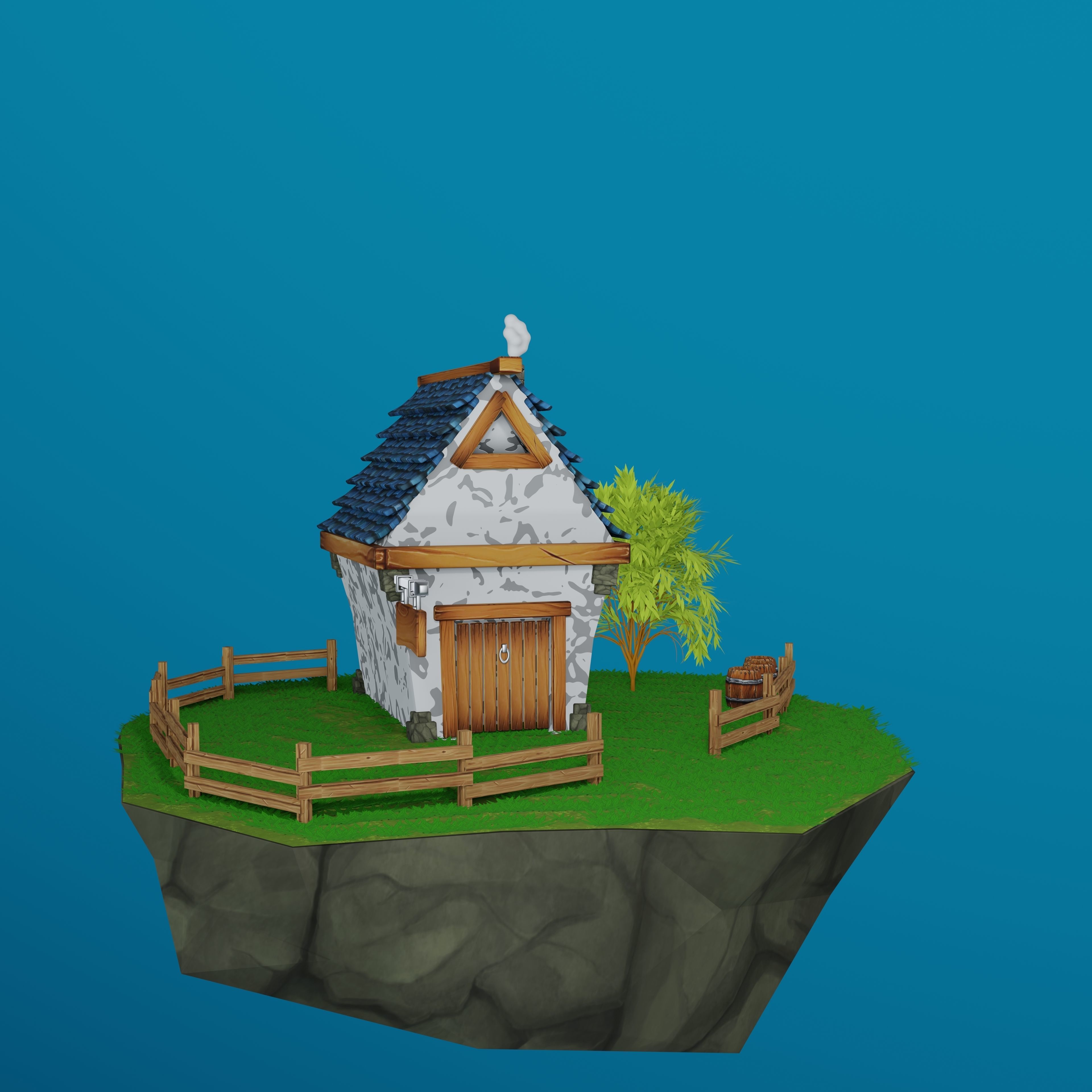 House on a cliff with a wooden fence 3D model_1